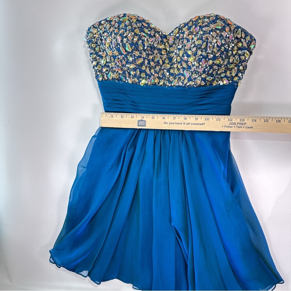 La Femme Blue Beaded Chiffon Strapless Prom Dress Womens 2 Formal Evening - Picture 11 of 12